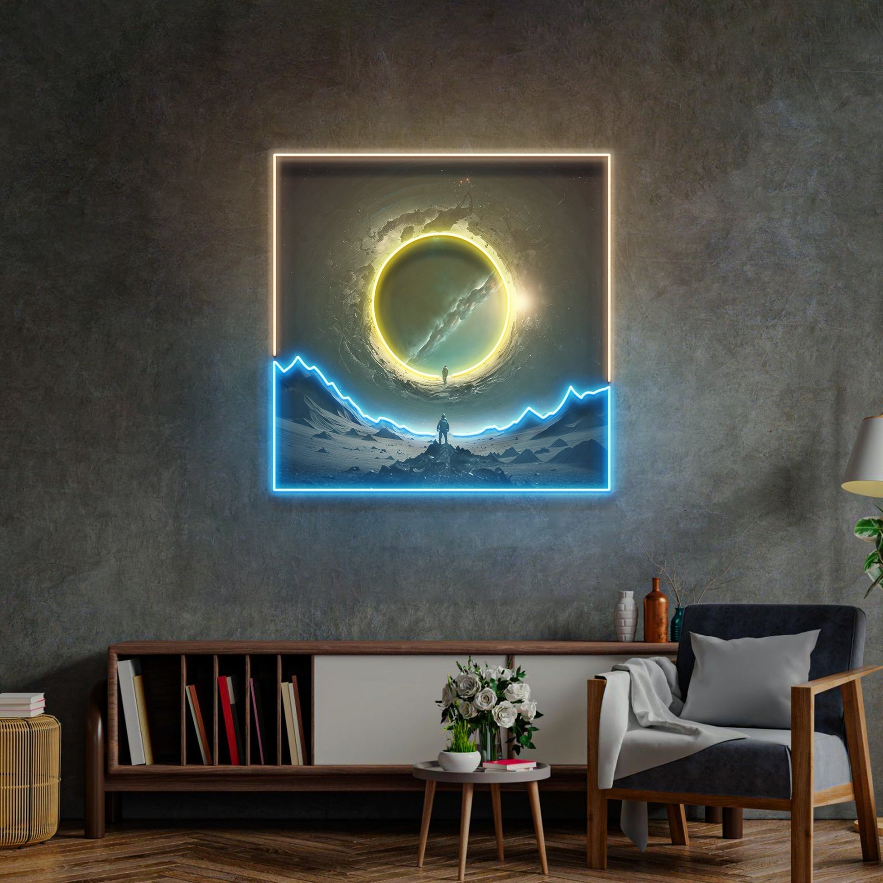 Astronaut und Space Gate LED Neon Pop Art – Ihr Tor zu den Sternen