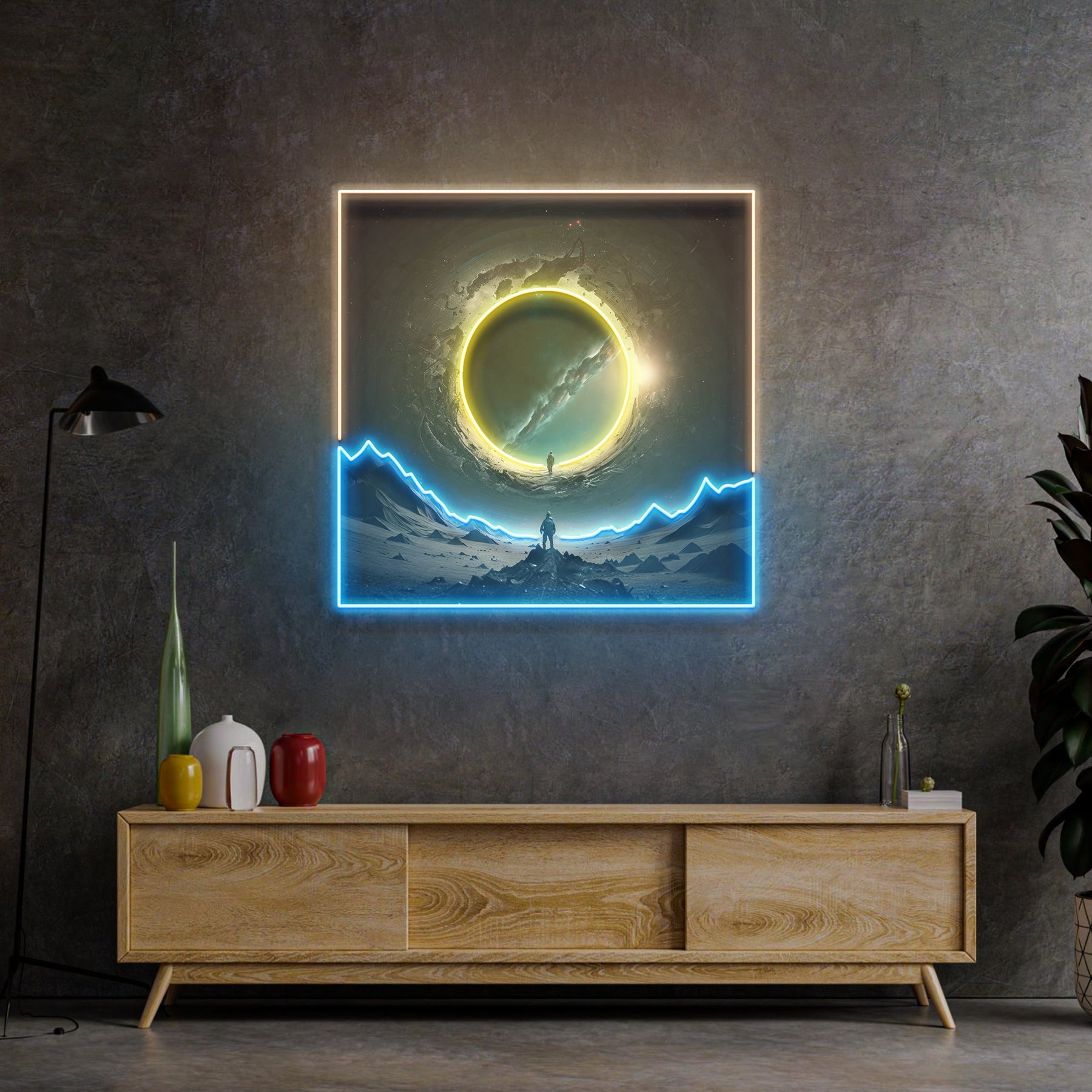 Astronaut und Space Gate LED Neon Pop Art – Ihr Tor zu den Sternen