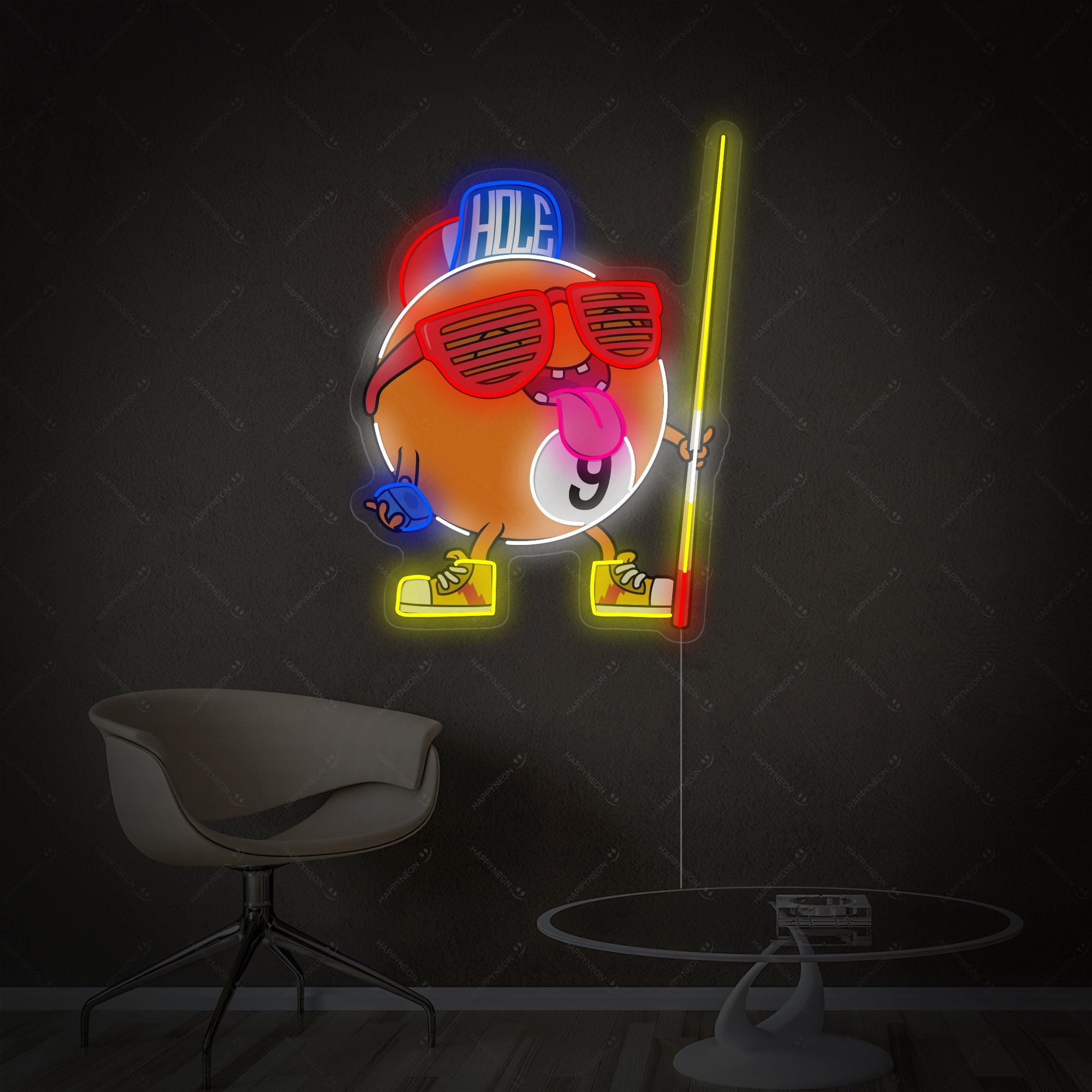 "Billard Neun Ball" Neonschild, Billard Leuchtreklame, Pool Leuchtschild