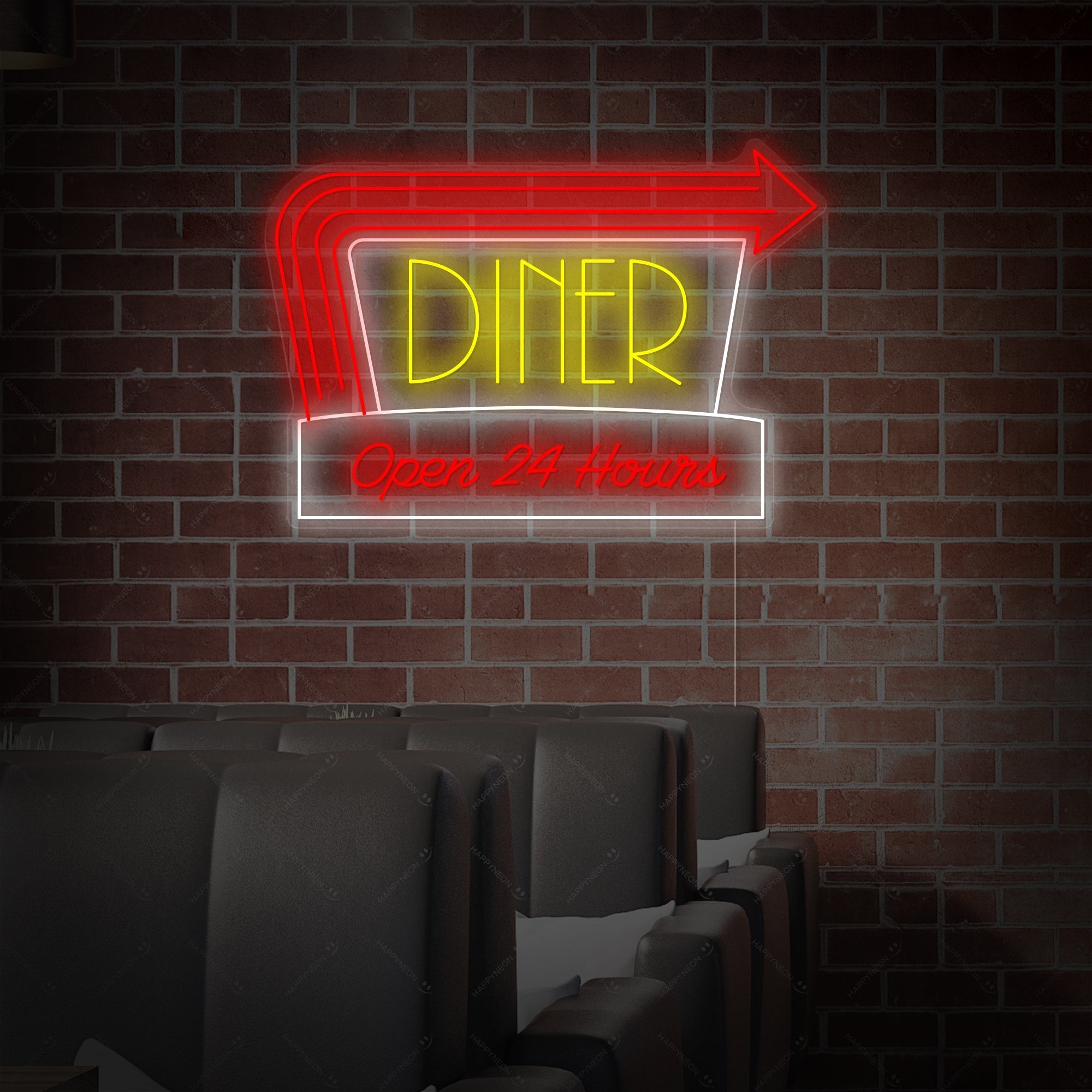 "Diner Open 24 Hours" Neonschild, Diner Leuchtreklame