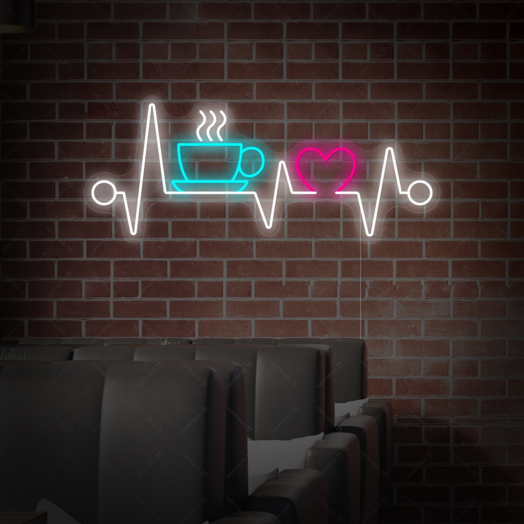 "Herzklopfen mit Kaffee" Neonschild