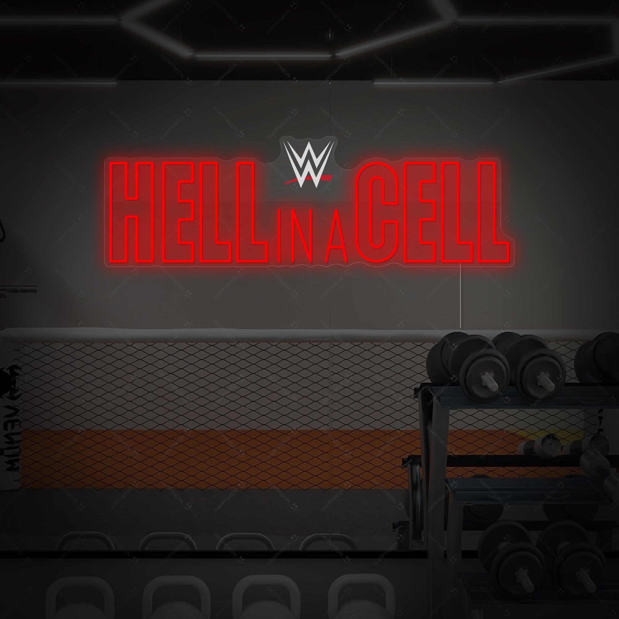 "Hell In A Cell" Neonschild, Gym Leuchtreklame, Homegym Deko