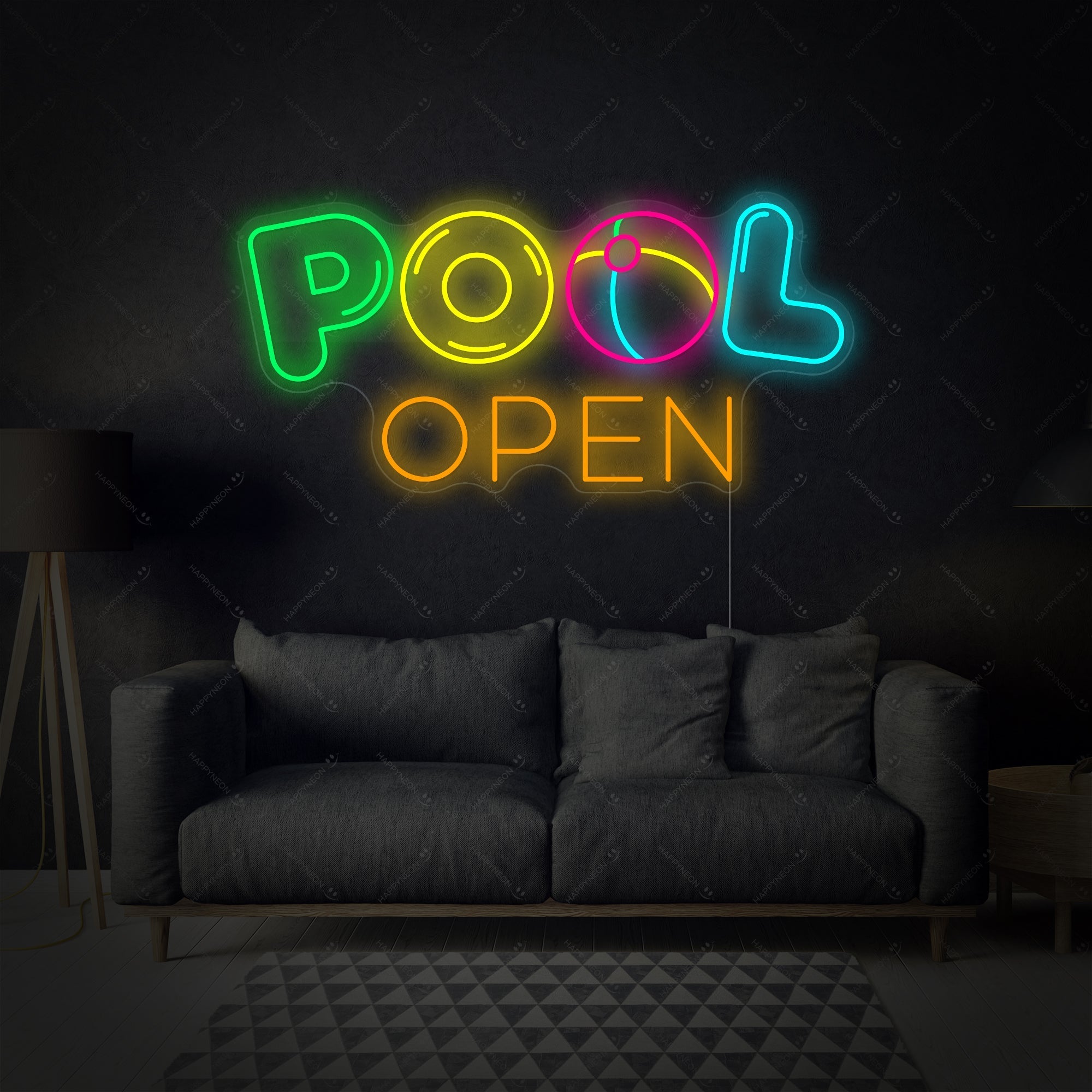 "POOL OPEN" Neonschild, Pool Neonschrift, Pool Leuchtreklame, Pool Leuchtschild