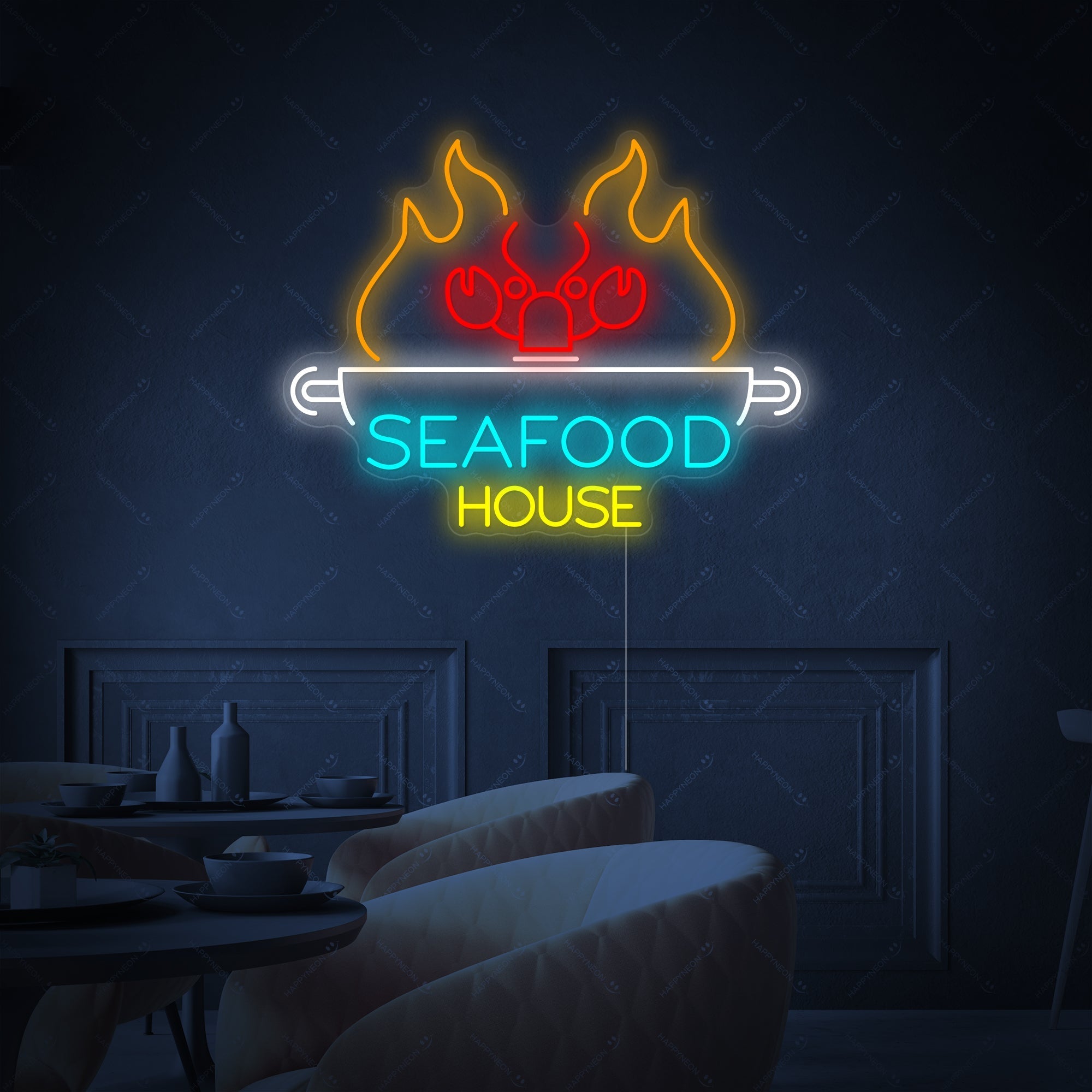 "Seafood House" Neonschild