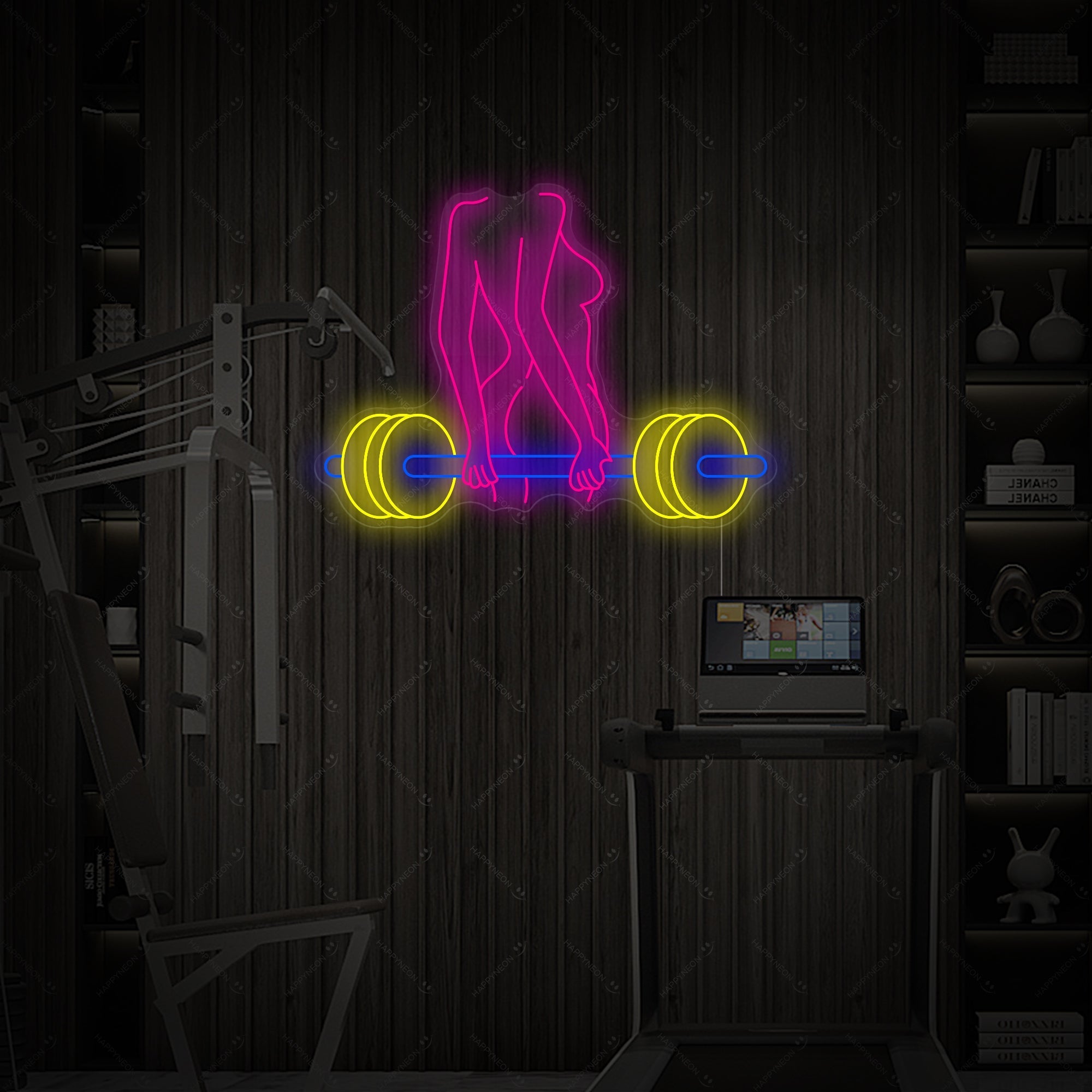 "Frau Hantel" Neonschild, Gym Leuchtreklame, Homegym Deko