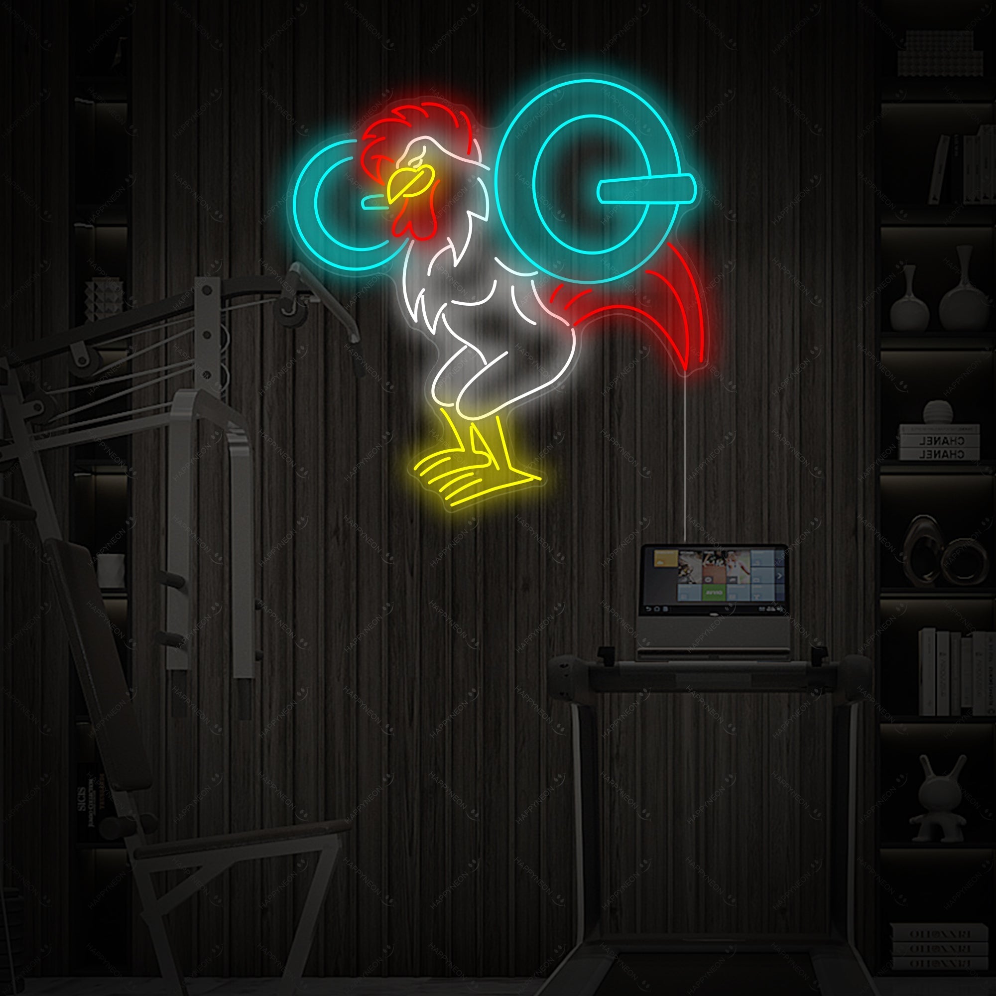 "Workout-Hahn" Neonschild, Gym Leuchtreklame, Homegym Deko
